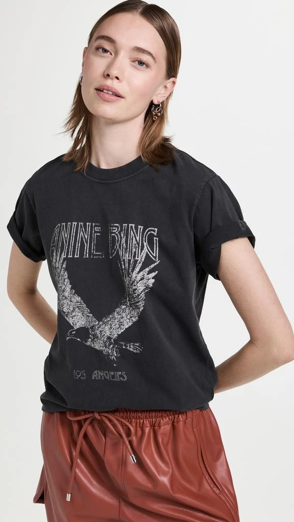 商品ANINE BING|ANINE BING Lili 水洗黑色老鹰 T 恤,价格¥737,第2张图片详细描述