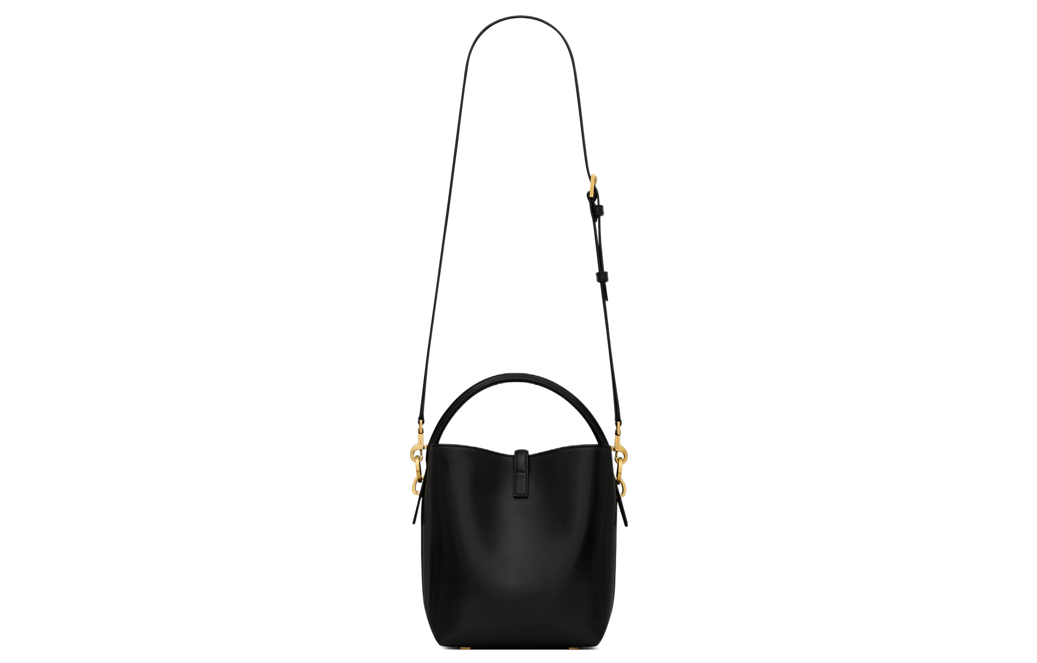 商品[国内直发] Yves Saint Laurent|圣罗兰 YSL LE37 金标Logo钩扣开合 亮面牛皮革 水桶包单肩斜挎手提包 小号 女款 黑色,价格¥17114,第6张图片详细描述