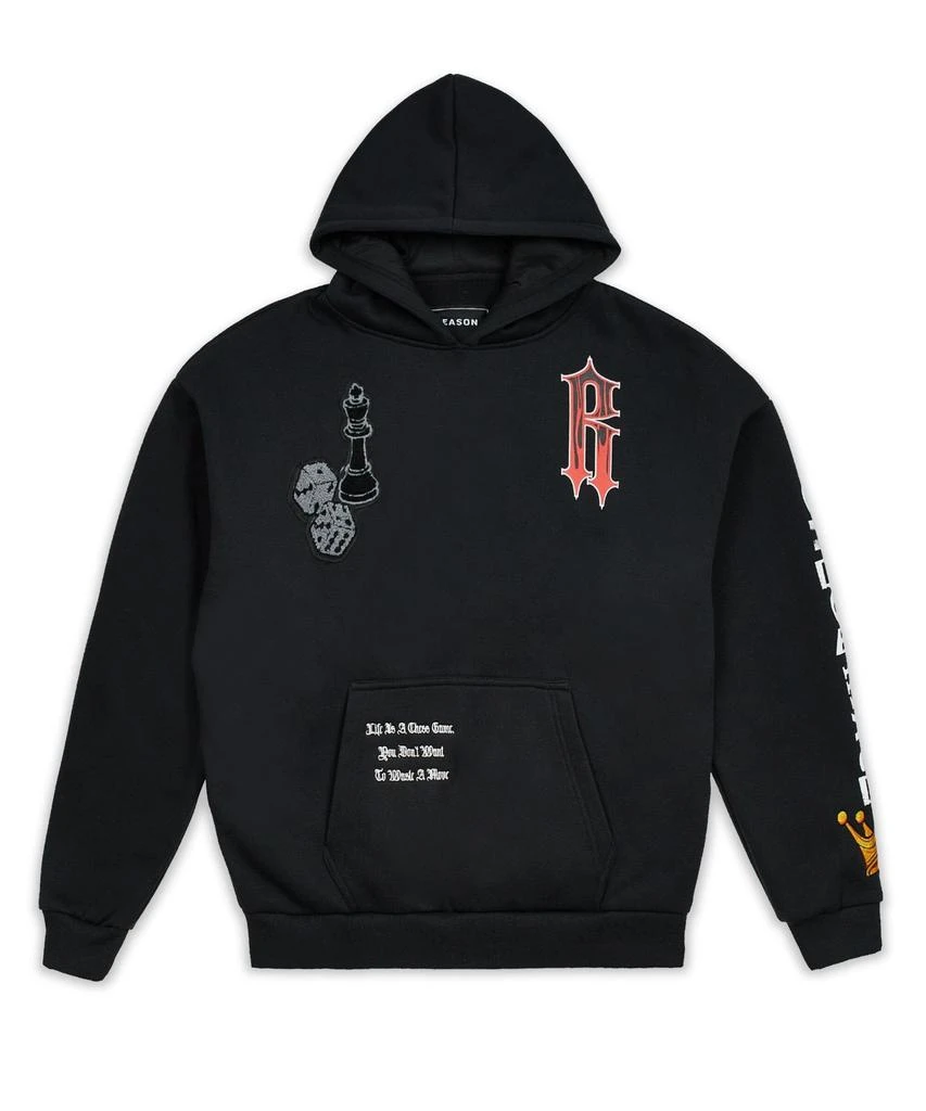 商品Reason Clothing|Oversized Checkmate Multi Embroidery Patched Sleeve Print Hoodie,价格¥111,第5张图片详细描述
