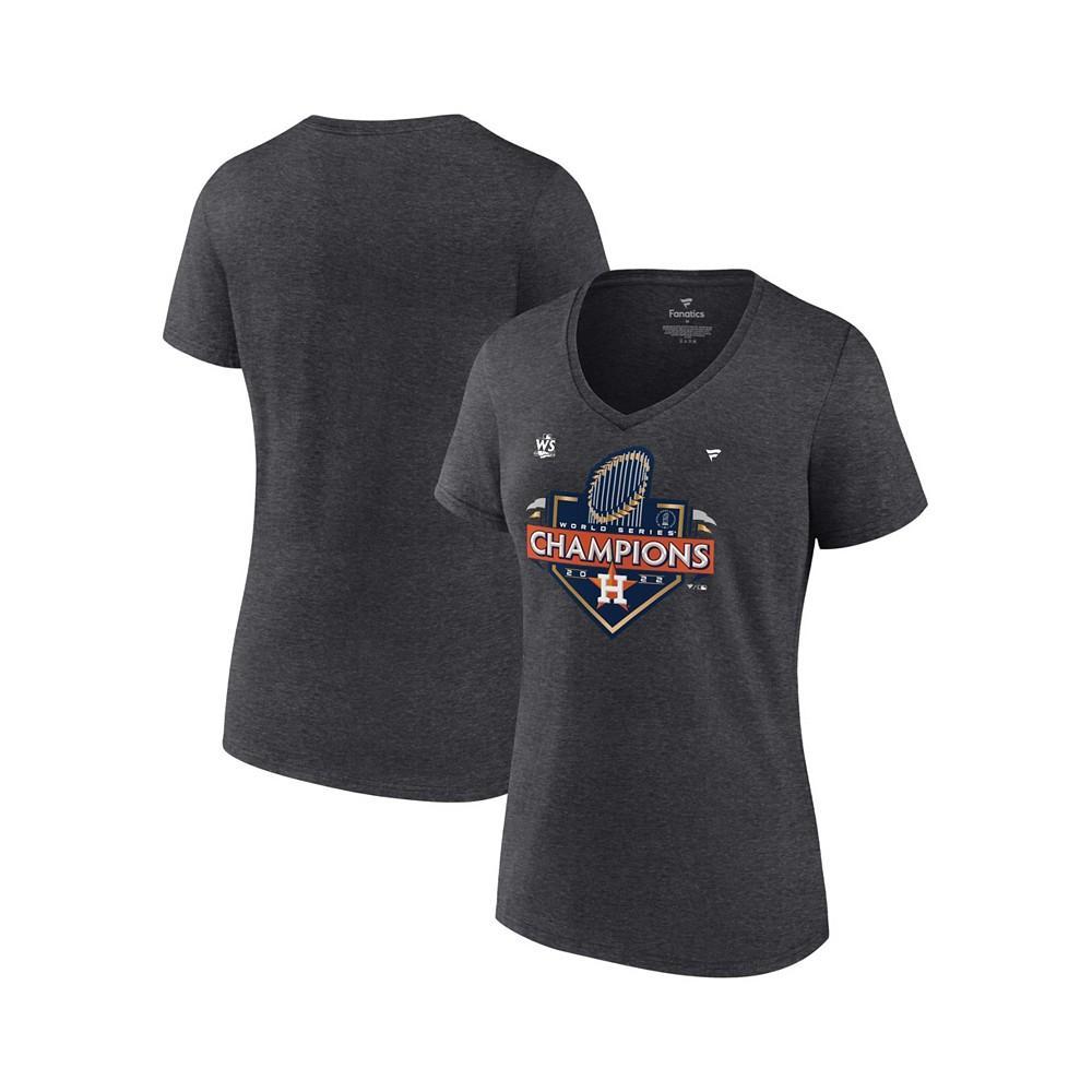 商品Fanatics|Women's Branded Heather Charcoal Houston Astros 2022 World Series Champions Locker Room Short Sleeve V-Neck T-shirt,价格¥294,第1张图片