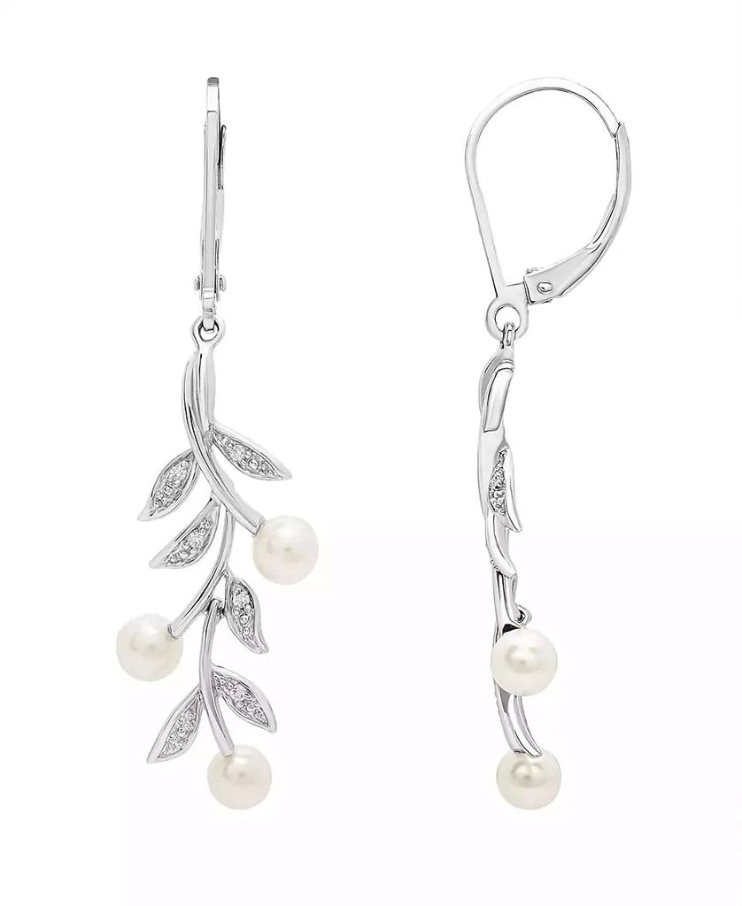 商品Macy's|Cultured Freshwater Pearl (4mm) and Diamond (1/20 ct. t.w.) Earrings in Sterling Silver,价格¥920,第1张图片