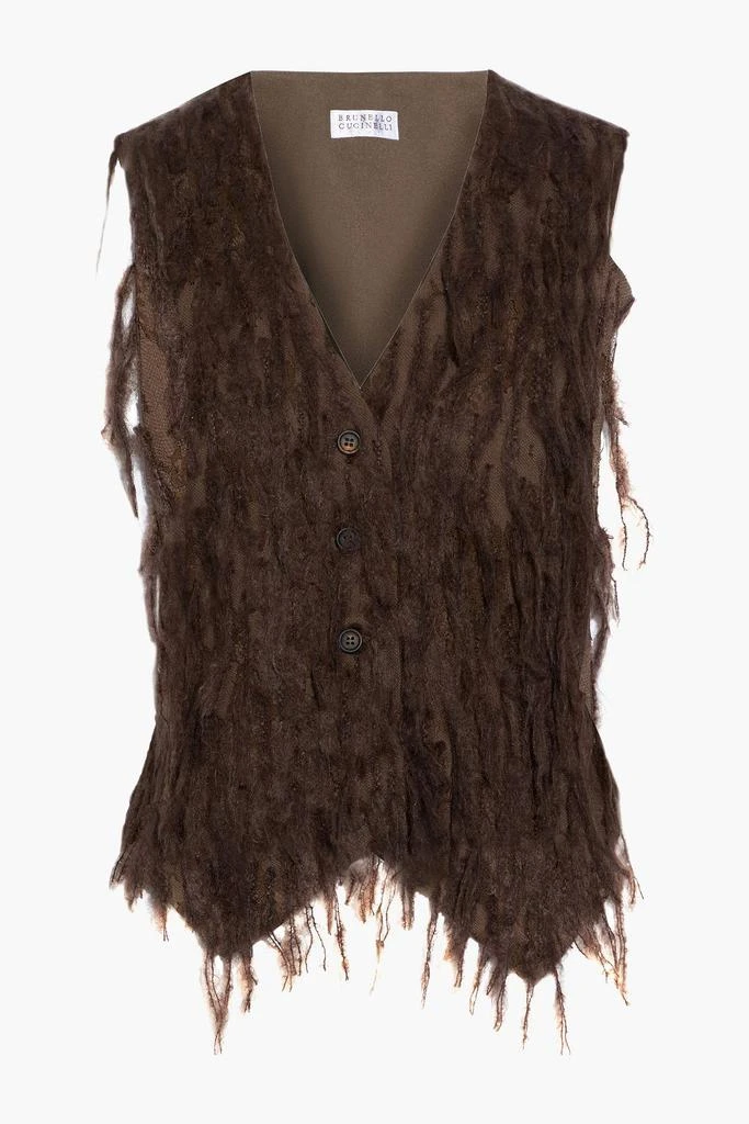 商品Brunello Cucinelli|Fringed mohair-blend, cotton-blend satin and embroidered tulle vest,价格¥8230,第3张图片详细描述