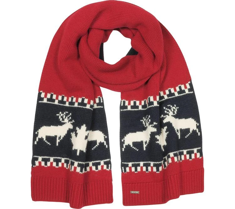 商品DSQUARED2|DSquared2 Nordic Deers Burgundy and Navy Blue Wool Blend Knit Scarf,价格¥758,第1张图片