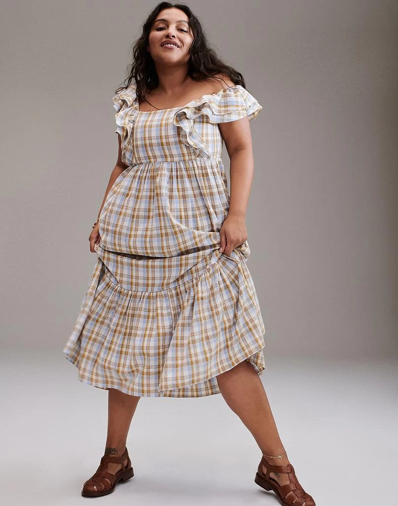 商品Madewell|Ruffle-Sleeve Tiered Midi Dress in Plaid,价格¥315,第5张图片详细描述