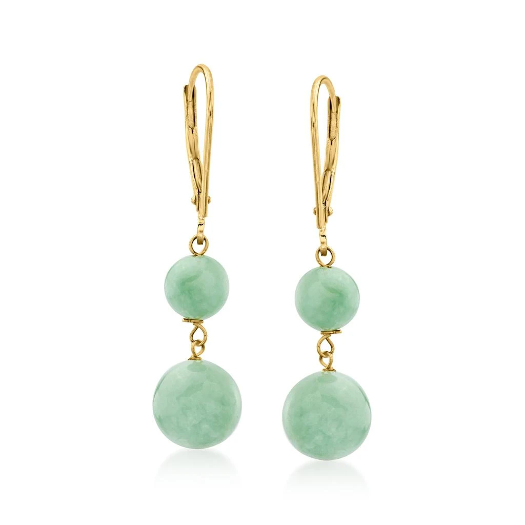 商品Ross-Simons|Jade Double-Bead Drop Earrings in 14kt Yellow Gold,价格¥1599,第1张图片