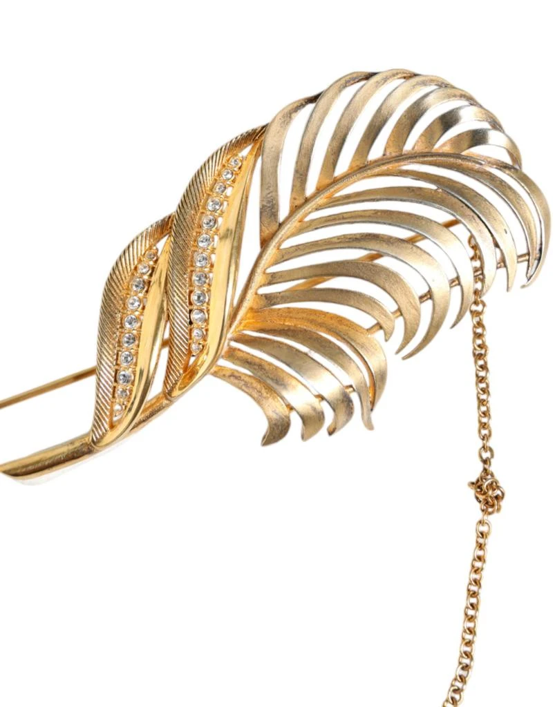 商品Dolce & Gabbana|Dolce & Gabbana Gold Tone 925 Sterling Silver Leaf Crystal Chain Brooch,价格¥3092,第2张图片详细描述