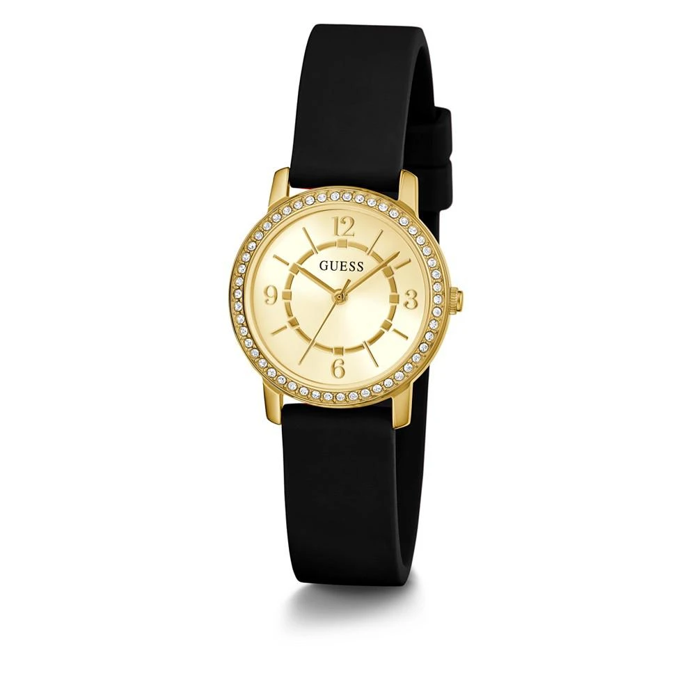 商品GUESS|Women's Gold-Tone Glitz Black Silicone Watch 28mm,价格¥748,第5张图片详细描述