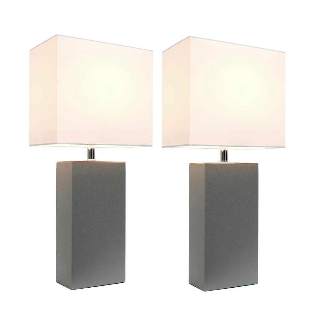 商品Elegant Designs|2 Pack Modern Leather Table Lamps with White Fabric Shades, Gray,价格¥809,第1张图片