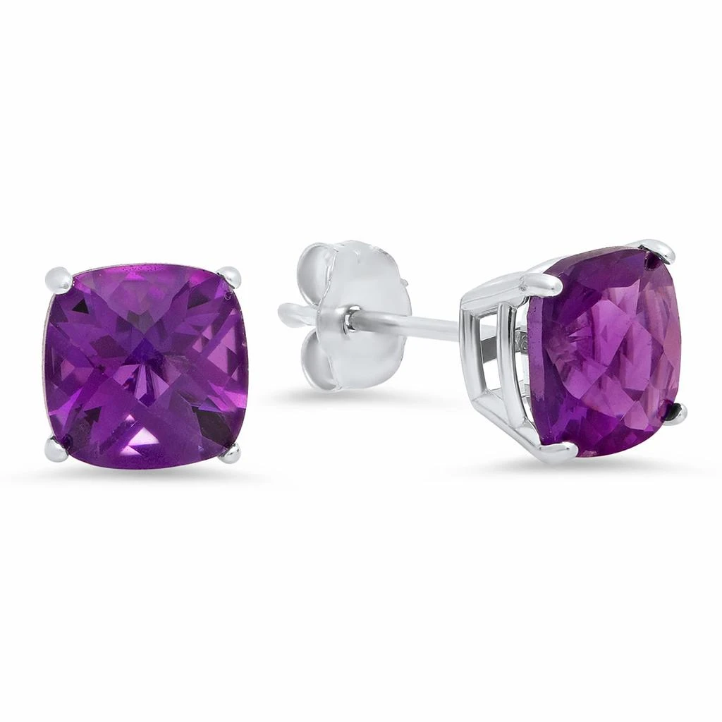 商品MAXCOLOR|Sterling Silver Cushion-Cut Checkerboard Gemstone Stud Earrings (8MM),价格¥1216,第5张图片详细描述