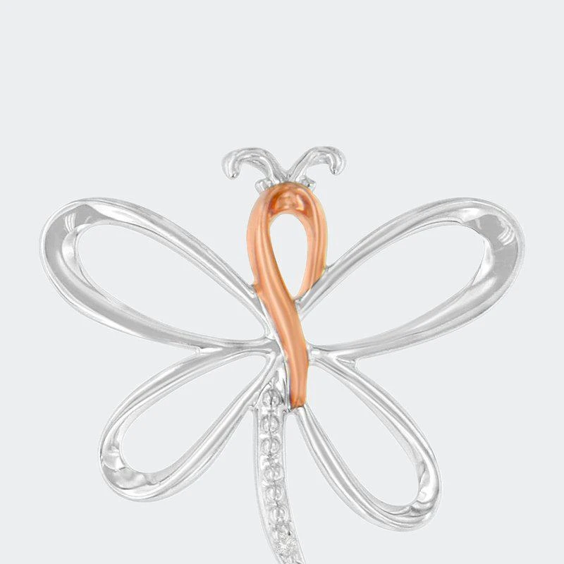 商品Haus of Brilliance|10k Rose Gold Over .925 Sterling Silver Diamond-Accented Dragonfly 18" Pendant Necklace,价格¥680,第1张图片