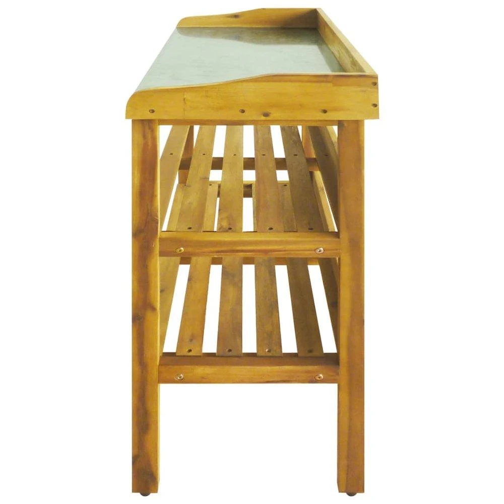 商品VidaXL|Potting Bench with 2 Shelves Solid Acacia Wood and Zinc, 43795,价格¥1153,第3张图片详细描述