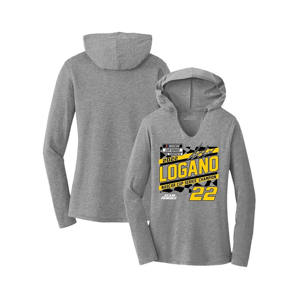 Women's Heather Gray Joey Logano 2022 NASCAR Cup Series Champion Final Lap Notch Neck Long Sleeve Hoodie T-shirt商品第1张图片规格展示