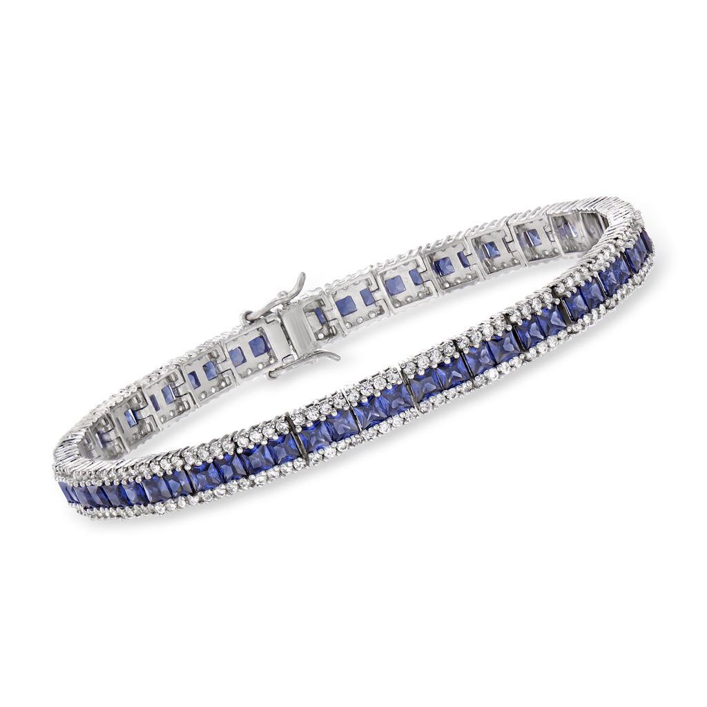 商品Ross-Simons|Ross-Simons Simulated Sapphire and CZ Bracelet in Sterling Silver,价格¥1300,第1张图片