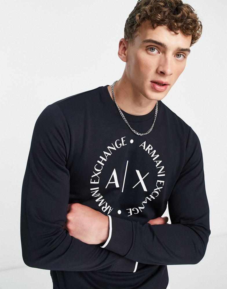 商品Armani Exchange|Armani Exchange circle logo crew neck sweat in navy,价格¥930,第1张图片