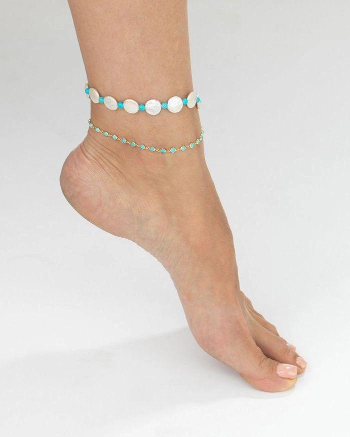 商品By Adina Eden|Turquoise Cubic Zirconia Bezel Anklet,价格¥507,第2张图片详细描述