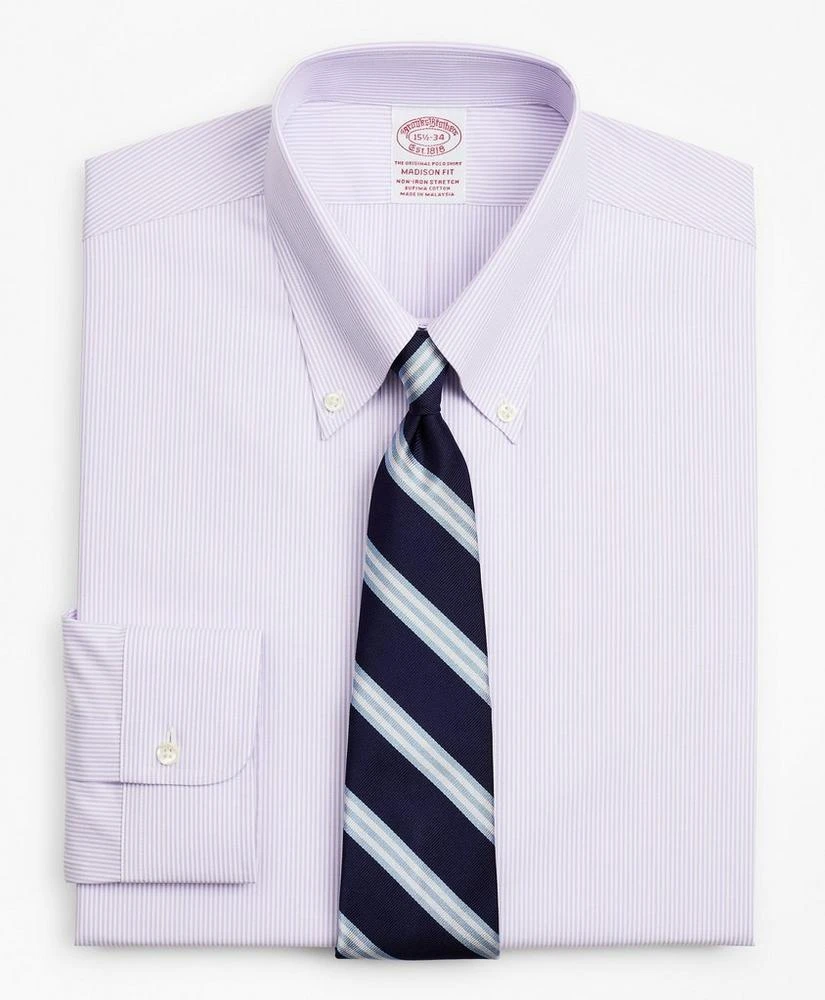 商品Brooks Brothers|Stretch Madison Relaxed-Fit Dress Shirt, Non-Iron Poplin Button-Down Collar Fine Stripe,价格¥415,第1张图片