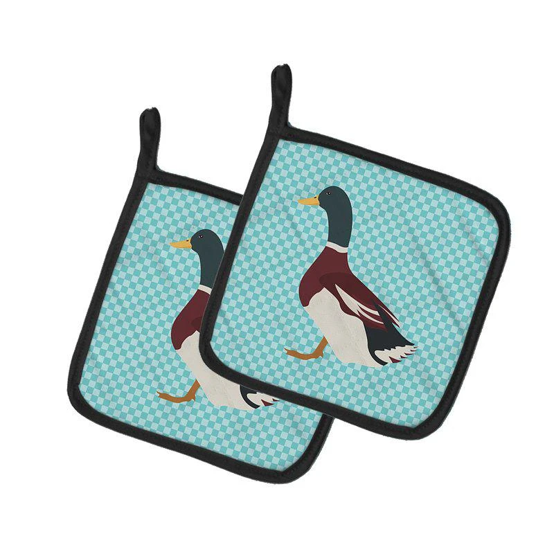 商品Caroline's Treasures|Rouen Duck Blue Check Pair of Pot Holders,价格¥170,第1张图片