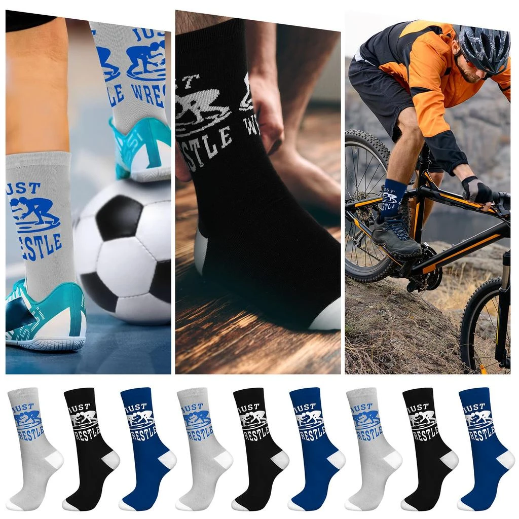 商品Suhine|Suhine 9 Pairs Just Wrestle Mid Calf Wrestling Socks Athletic Wrestle Socks Novelty Clothing Wrestling Gifts for Adult Men Women,价格¥185,第3张图片详细描述