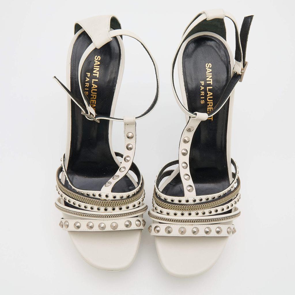 Saint Laurent White Leather Alice Studded Platform Sandals Size 39.5商品第3张图片规格展示