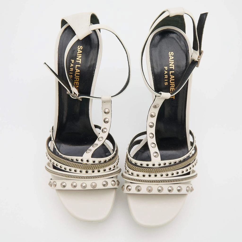 商品[二手商品] Yves Saint Laurent|Saint Laurent White Leather Alice Studded Platform Sandals Size 39.5,价格¥1081,第3张图片详细描述