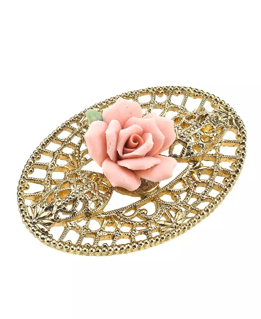 商品2028|Gold-Tone Pink Porcelain Rose Filigree Brooch,价格¥292,第1张图片