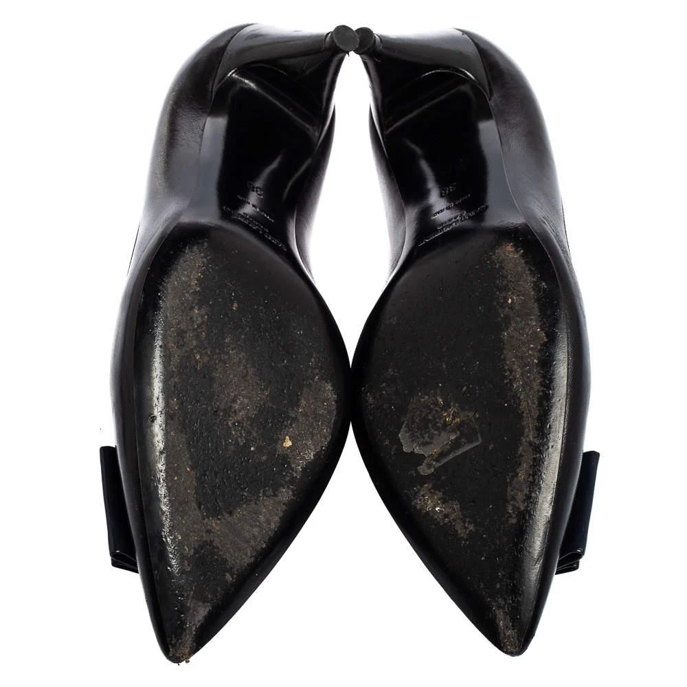 Saint Laurent Black Leather Bow Pointed Toe Pumps Size 38 商品