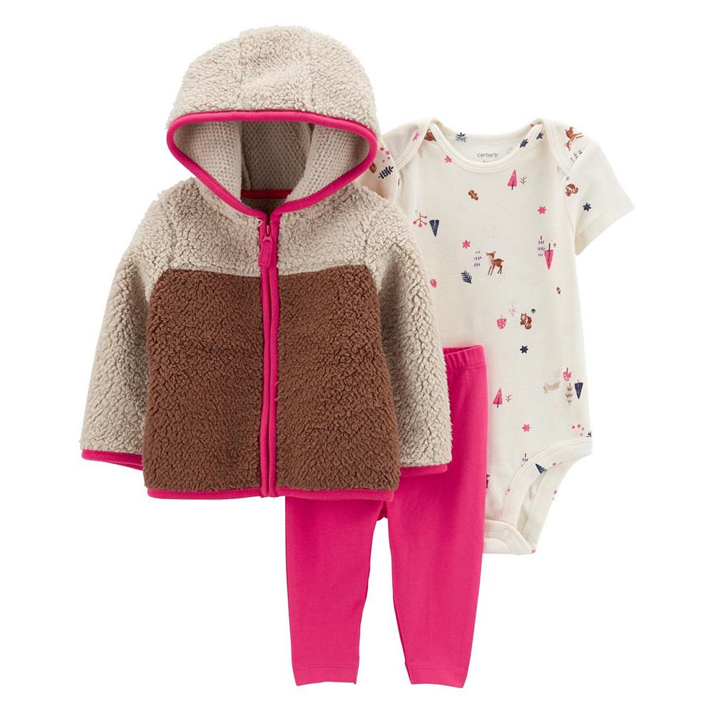 Baby Girls Sherpa Little Jacket, Bodysuit and Pants, 3 Piece Set商品第1张图片规格展示