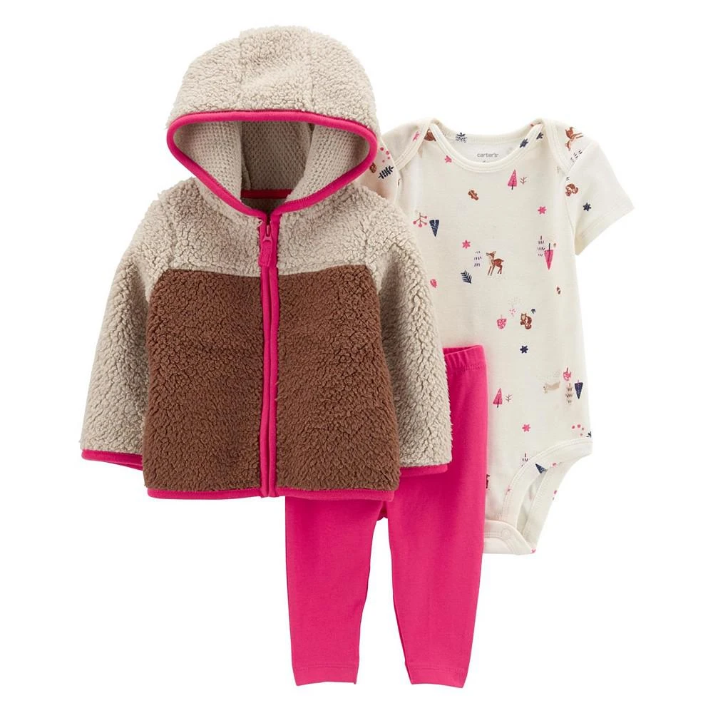 商品Carter's|Baby Girls Sherpa Little Jacket, Bodysuit and Pants, 3 Piece Set,价格¥143,第1张图片