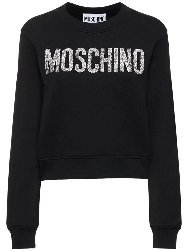 商品Moschino|Jersey Logo Long Sleeve Crop Sweatshirt,价格¥910,第1张图片