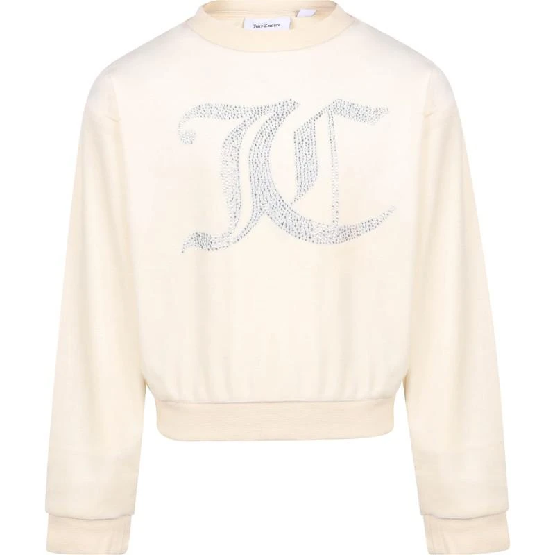 商品Juicy Couture|Silver crystal big logo diamante velour sweatshirt and skirt set in white and pink,价格¥1609,第2张图片详细描述