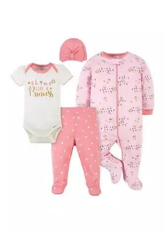 商品Gerber|Baby Girls Princess Pants Footies Bodysuit With Beanie Set,价格¥90,第1张图片