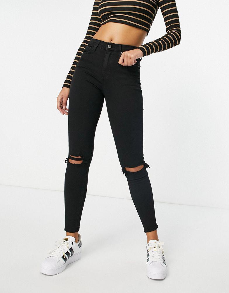 商品Topshop|Topshop Jamie jean with rips in black,价格¥231,第1张图片