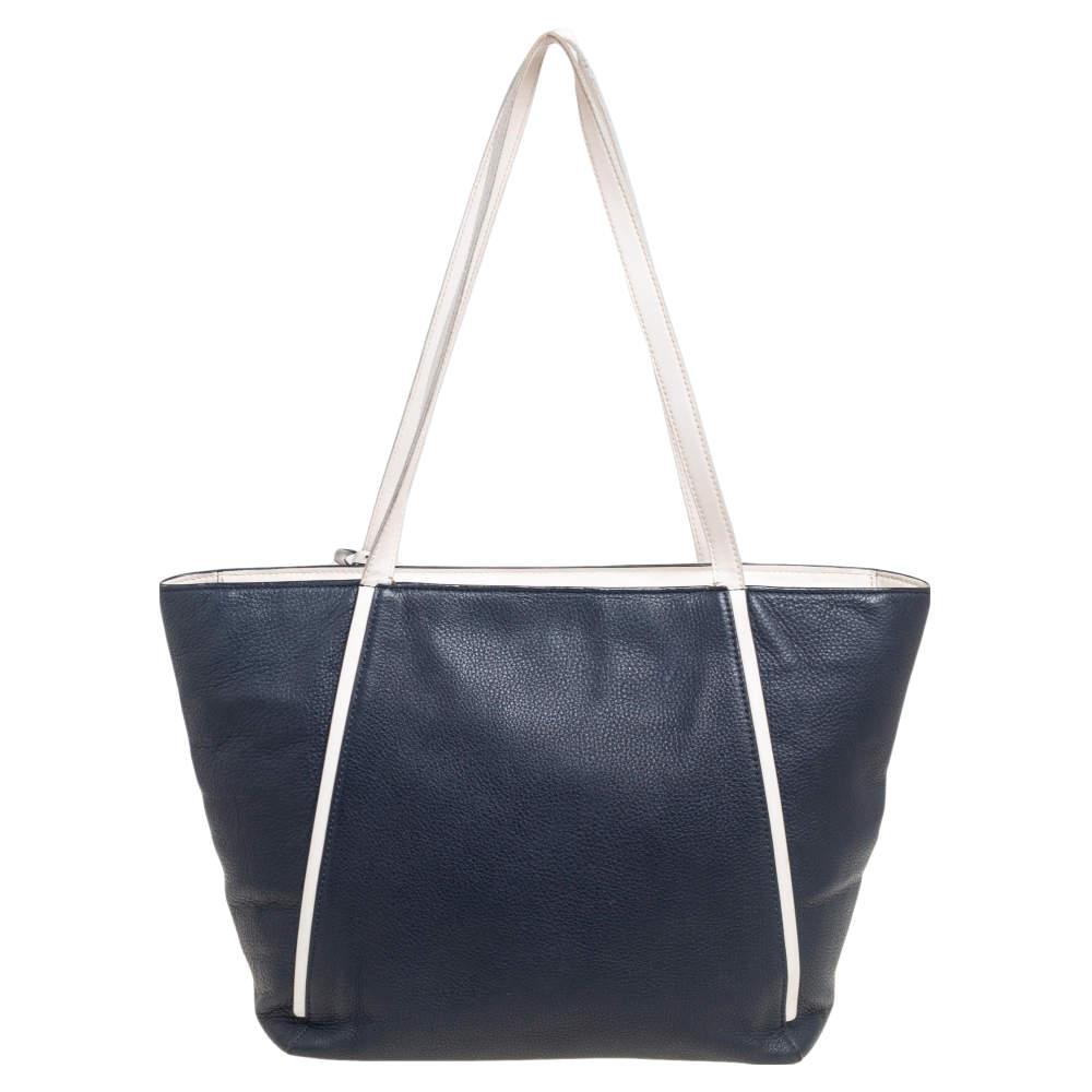 商品[二手商品] Michael Kors|Michael Kors Navy Blue/White Leather Whitney Tote,价格¥988,第6张图片详细描述