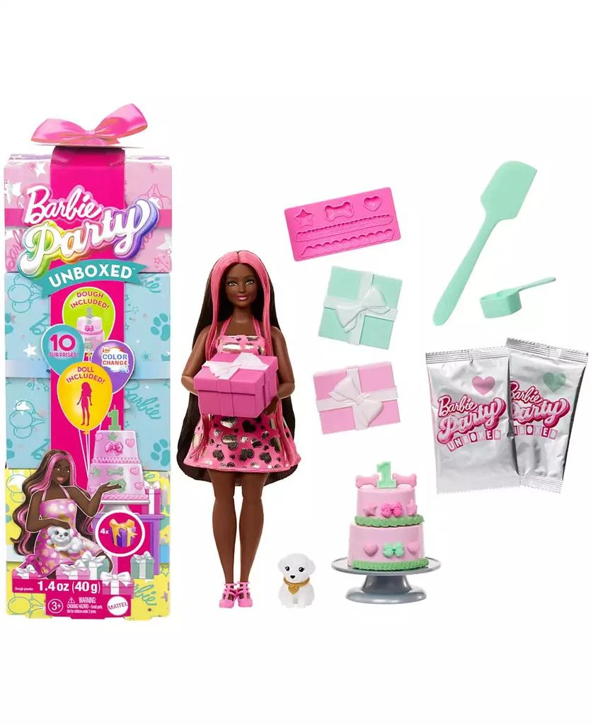 商品Barbie|Party Unboxed Pet Birthday Series Doll & Accessories, Shimmerin’ Hearts Set with 10 Surprises,价格¥126,第1张图片