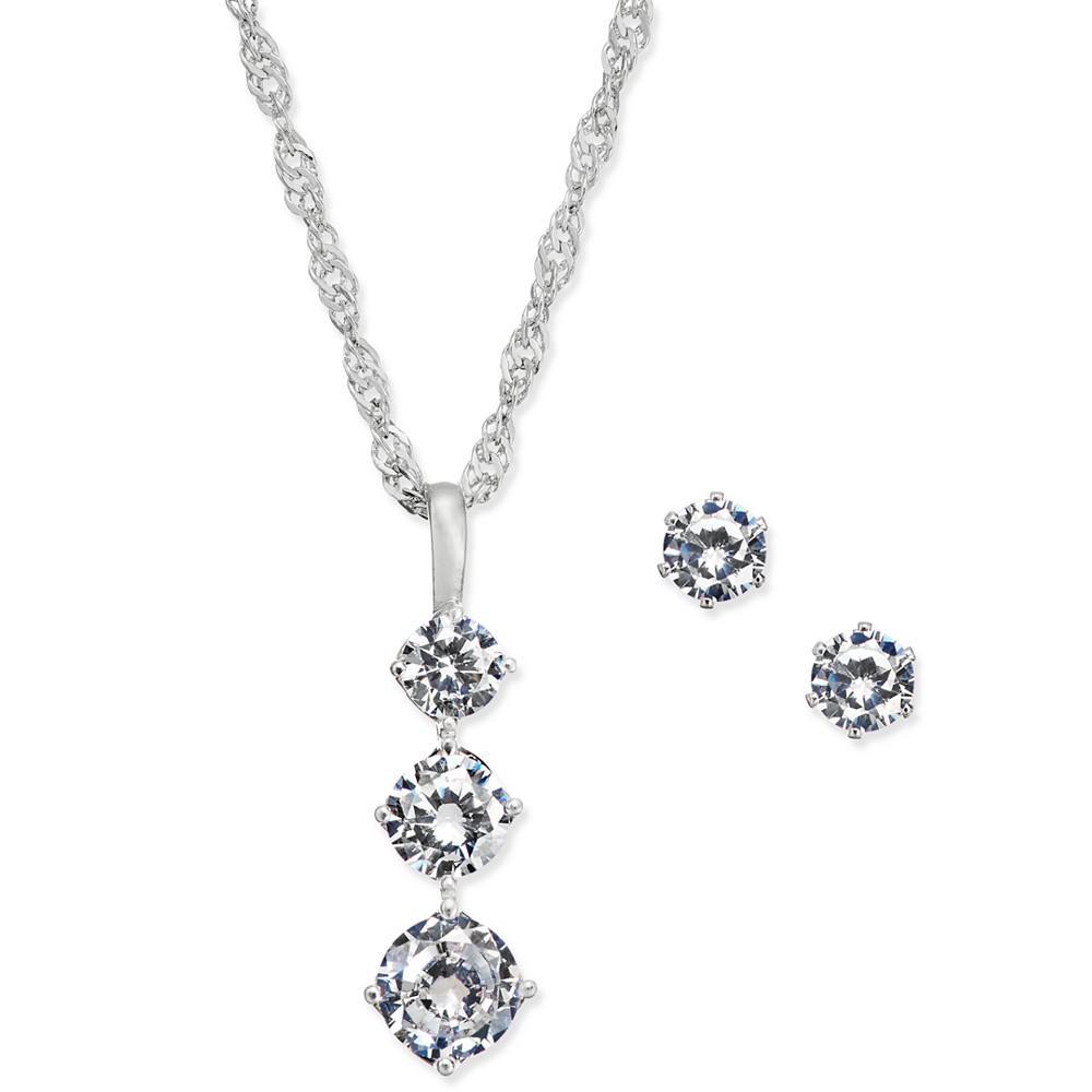 商品Charter Club|Triple Crystal Pendant Necklace & Stud Earrings Set in Fine Silver Plate, Created for Macy's,价格¥87,第1张图片