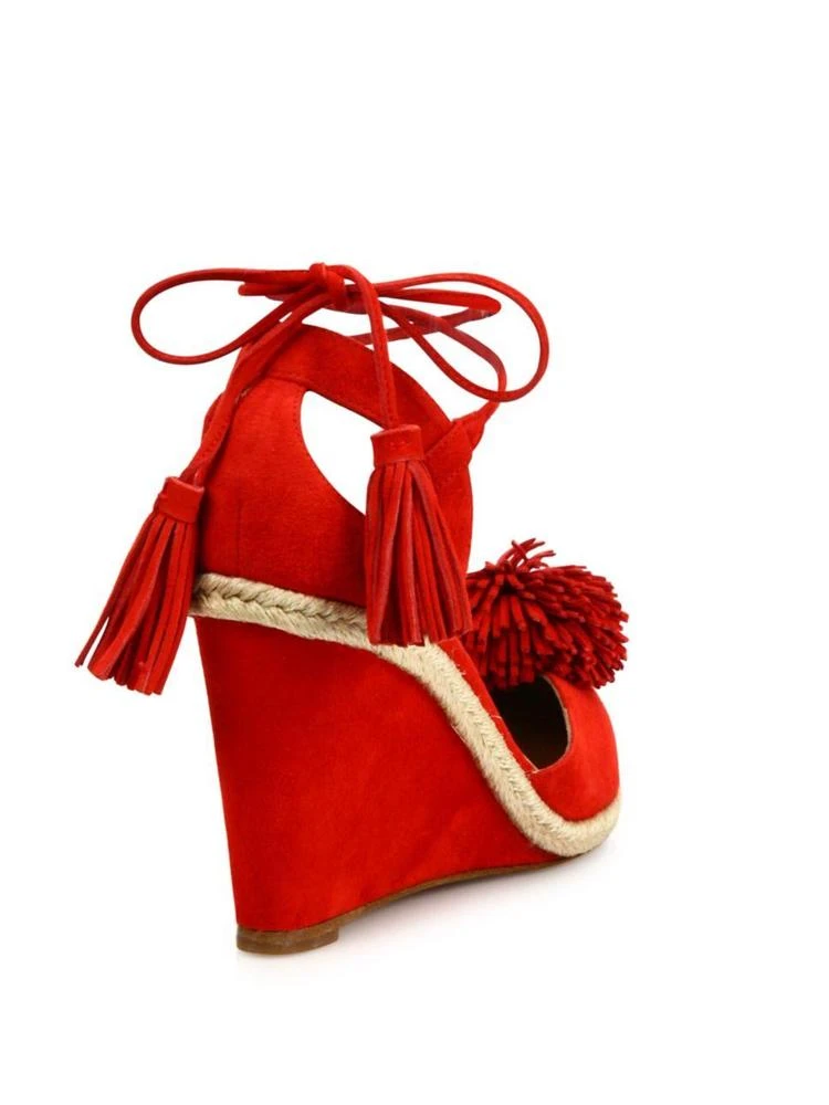 商品Aquazzura|Sunshine Pom-Pom Suede Wedge Espadrilles,价格¥2025,第2张图片详细描述