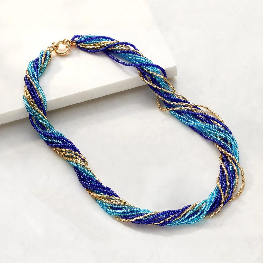 商品Ross-Simons|Ross-Simons Italian Blue and Golden Murano Glass Bead Torsade Necklace With 18kt Gold Over Sterling,价格¥932,第5张图片详细描述