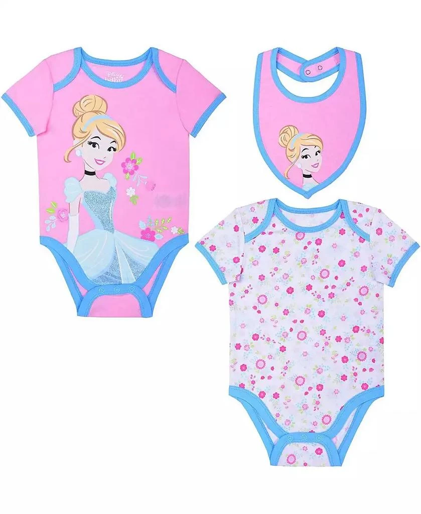 商品Children's Apparel Network|Baby Boys and Girls Pink, White Cinderella 3-Piece Bodysuit and Bib Set,价格¥170,第1张图片