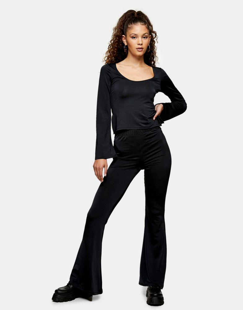 Topshop slinky flared trousers in black商品第1张图片规格展示