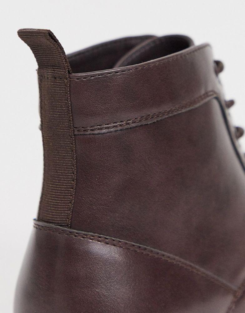 商品ASOS|ASOS DESIGN lace up boots in brown faux leather - BROWN,价格¥160,第5张图片详细描述