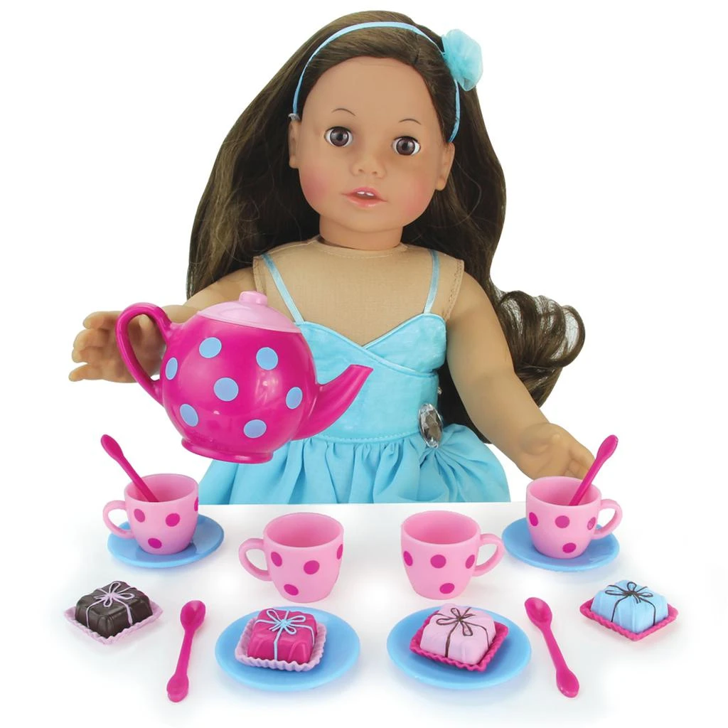商品Teamson|Sophia’s 17 Piece Tea Set with Petit Four Cakes for 18" Dolls, Pink,价格¥191,第2张图片详细描述