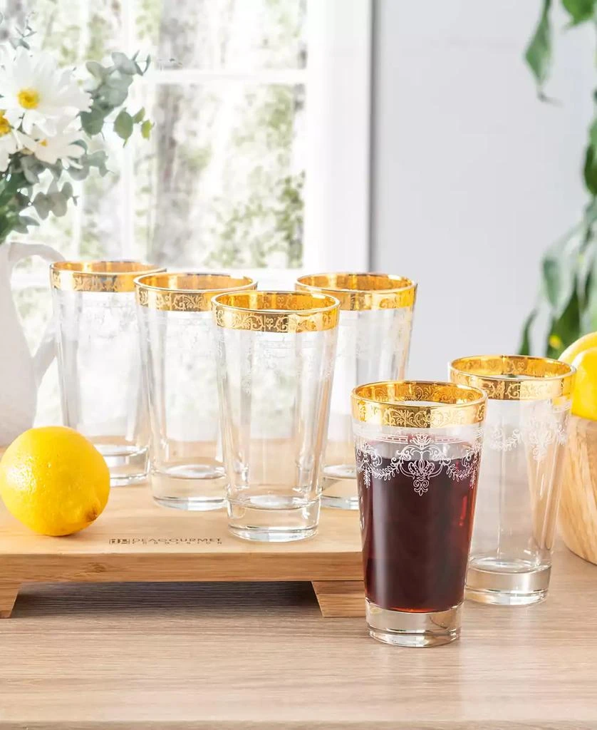 商品Lorren Home Trends|High Ball 6 Piece Stencil Pattern and Gold Band Glass Set,价格¥414,第3张图片详细描述