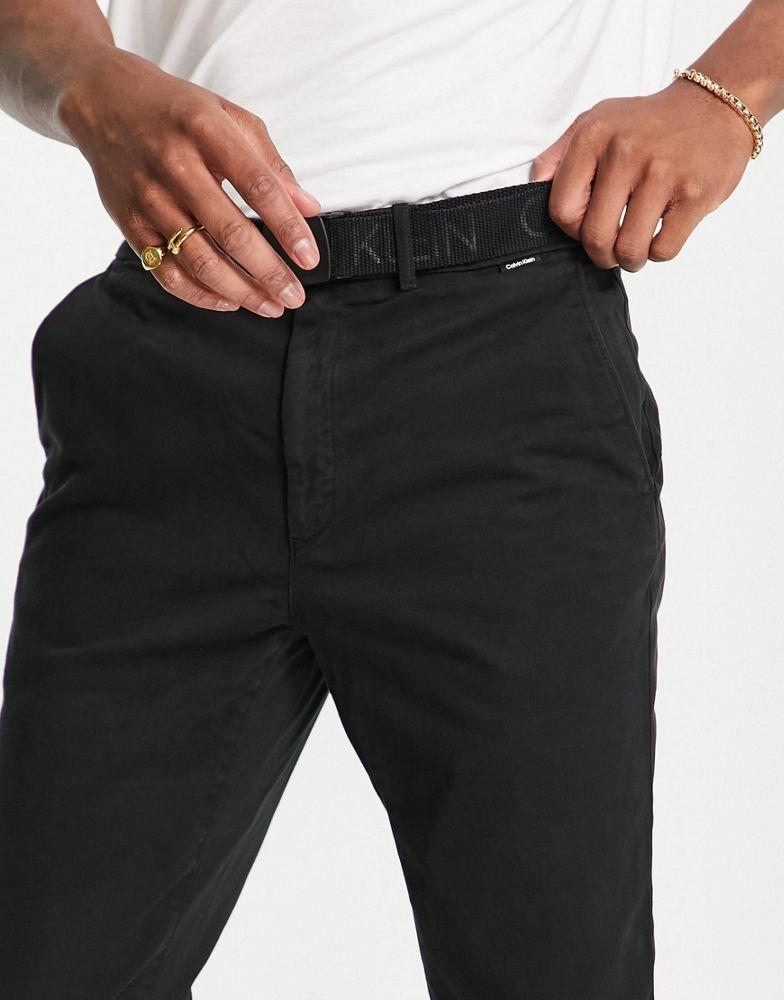 Calvin Klein slim fit garment dyed chinos with belt in black商品第4张图片规格展示