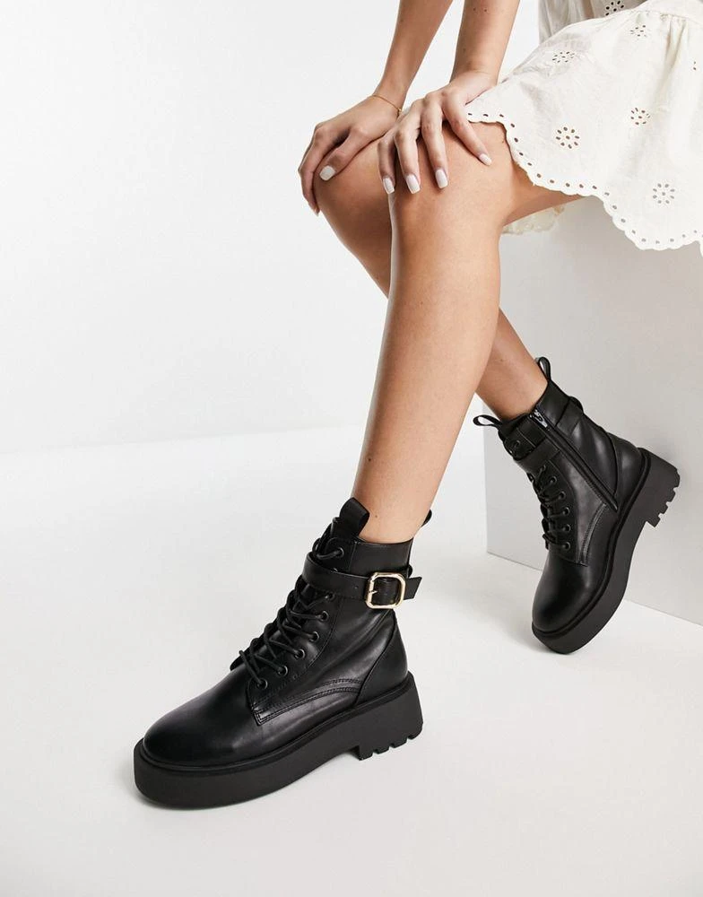 商品ASOS|ASOS DESIGN Alix chunky lace up ankle boots in black,价格¥118,第2张图片详细描述