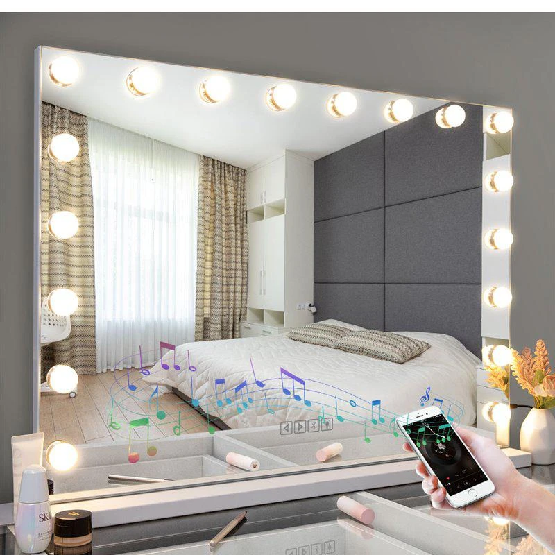 商品Fenchilin|Large Hollywood Vanity Mirror With Lights Bluetooth Tabletop Wall Mount Metal White,价格¥1583,第2张图片详细描述