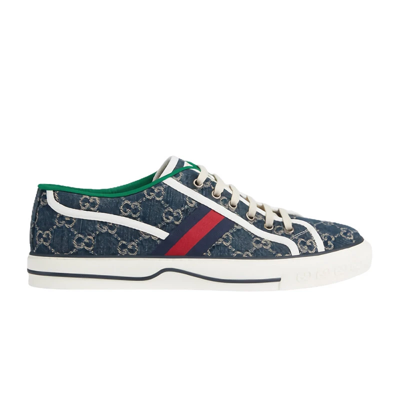 商品Gucci|【预售3-7天】GUCCI/古驰 21早春Tennis 1977系列 男士深蓝色GG提花牛仔布红蓝织带低帮休闲运动鞋6061112KQ104463,价格¥5065,第1张图片