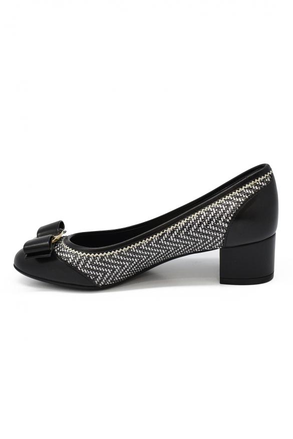 Women Luxury Shoes   Salvatore Ferragamo Black Pumps With Withe Details商品第3张图片规格展示