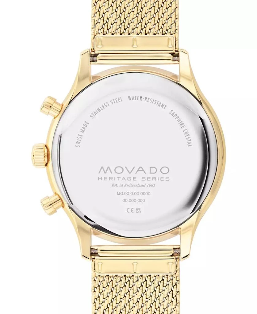 商品Movado|Men's Swiss Chronograph Heritage Series Circa Gold Ion Plated Steel Mesh Bracelet Watch 43mm,价格¥8152,第3张图片详细描述