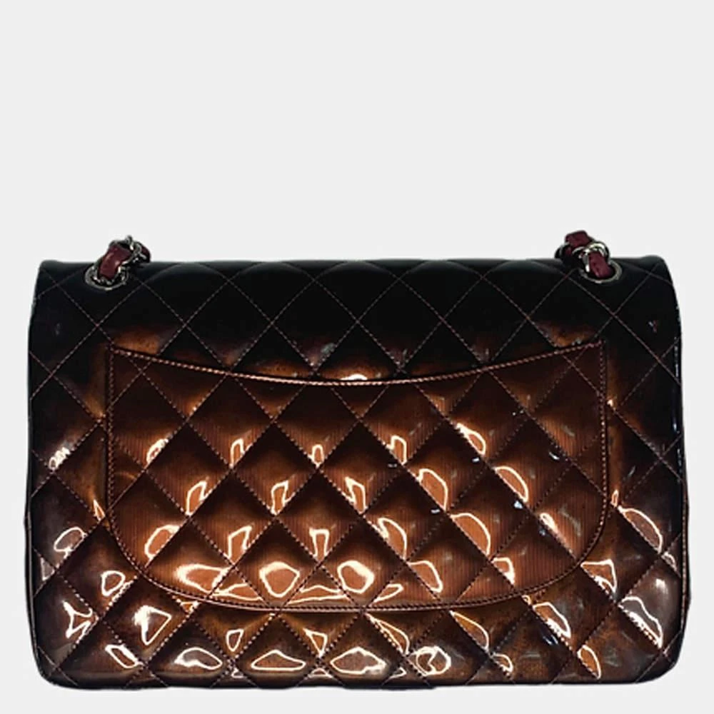 商品[二手商品] Chanel|Chanel Burgundy Patent Leather Classic Flap Jumbo Shoulder Bag,价格¥26708,第3张图片详细描述
