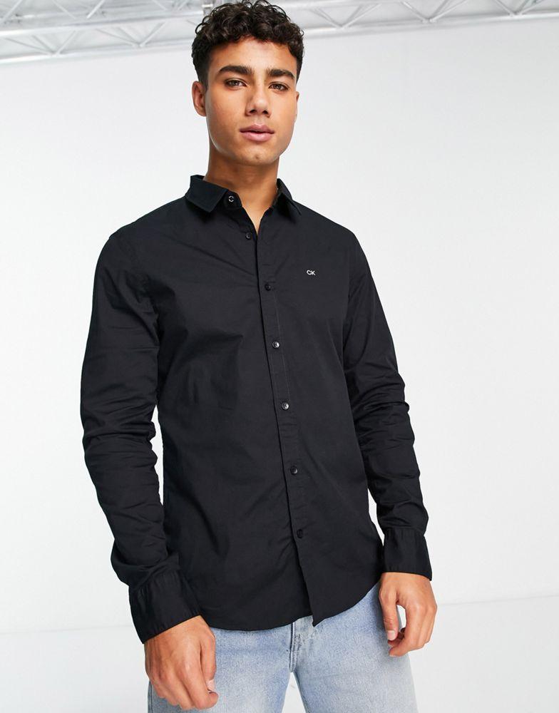 Calvin Klein slim fit stretch poplin shirt in black商品第1张图片规格展示